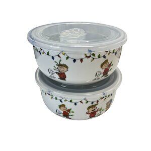 Peanuts Charlie Sally Brown Christmas Ceramic Bowls & Lids 5" Christmas Holiday